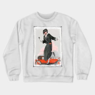 Art Deco Lady With Red Vintage Car Crewneck Sweatshirt